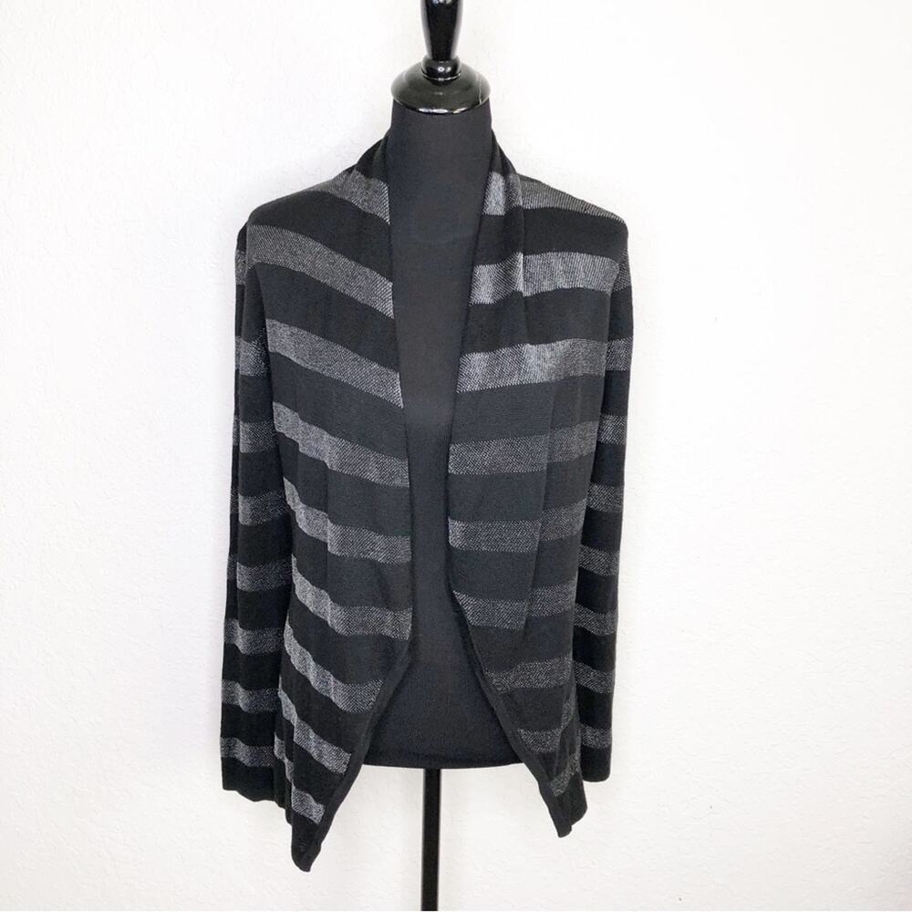 WHBM black silver metallic striped open front cardigan size Small